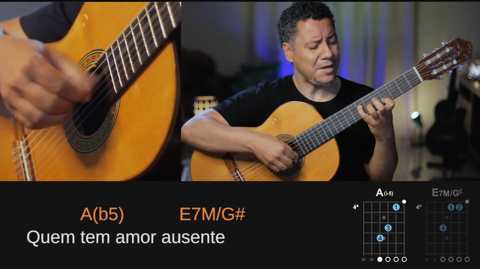 Rodrigo Vianna ensinando violão com foco nas mãos