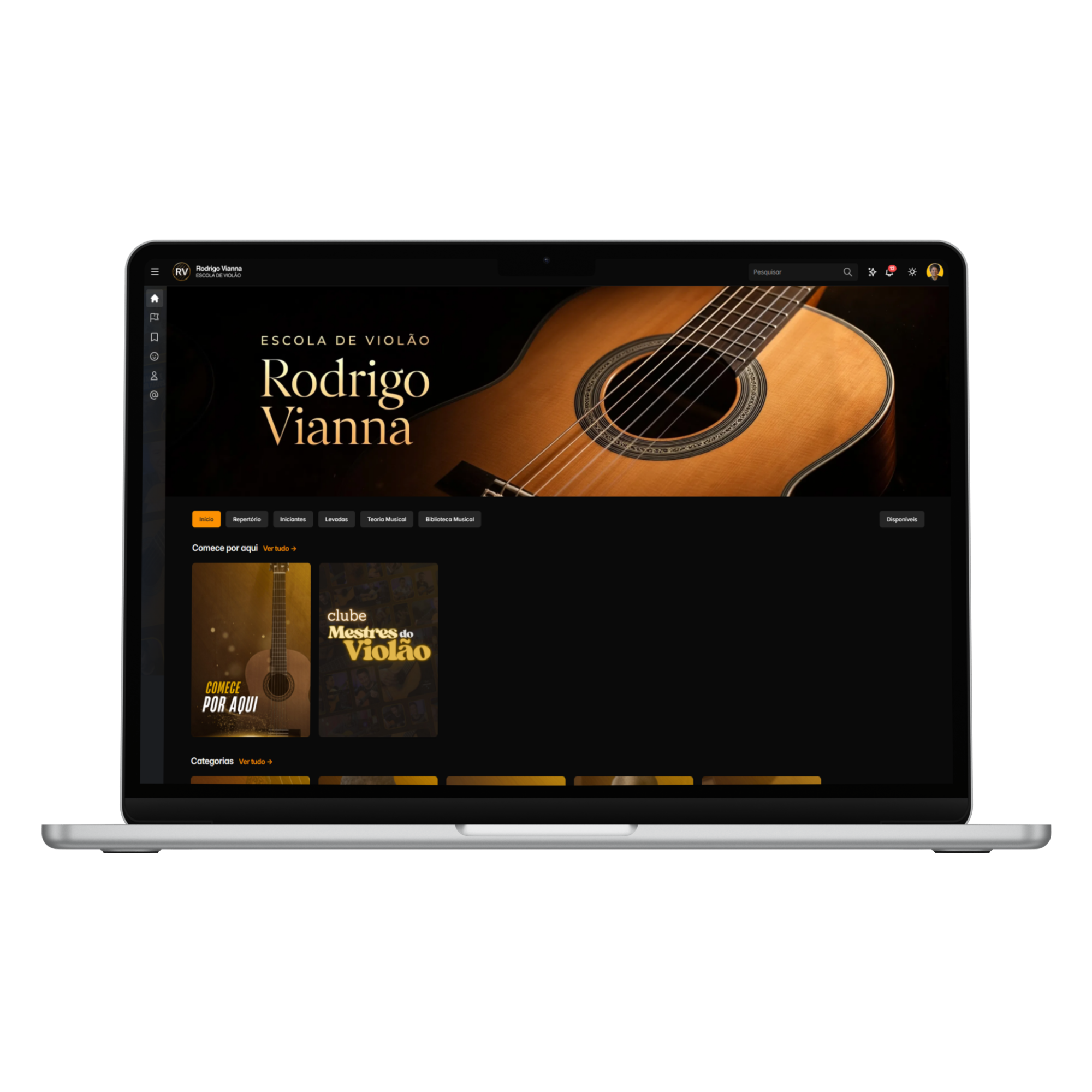 Escola de Violão Rodrigo Vianna no notebook